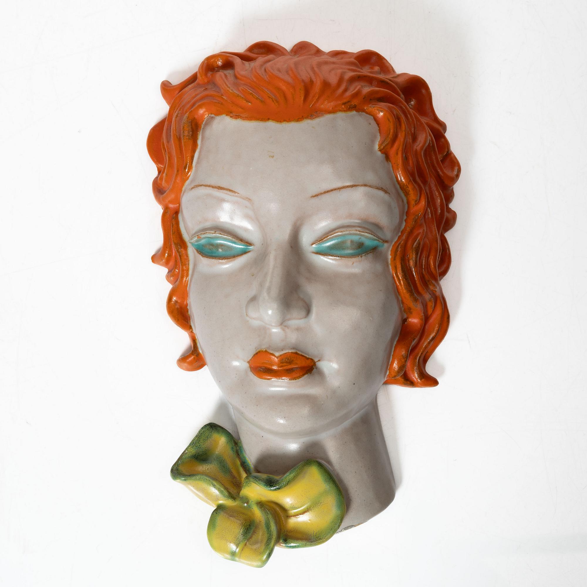 Wall mask, Goldscheider, Vienna 1930s, model 6911.