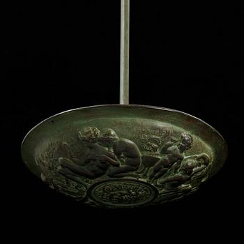 A bronze art déco ceiling light, Bracia Łopieńscy, Warszaw, 1920's/30's.