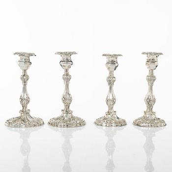 Four Swedish Rococo-revival silver candlesticks, mark of Johan Olof Östlund, Gävle 1848-1956.
