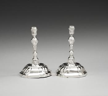 A pair of German 18th century silver candlesticks, makers mark of Philipp Caspar Scheppich, Augsburg 1761-1763.