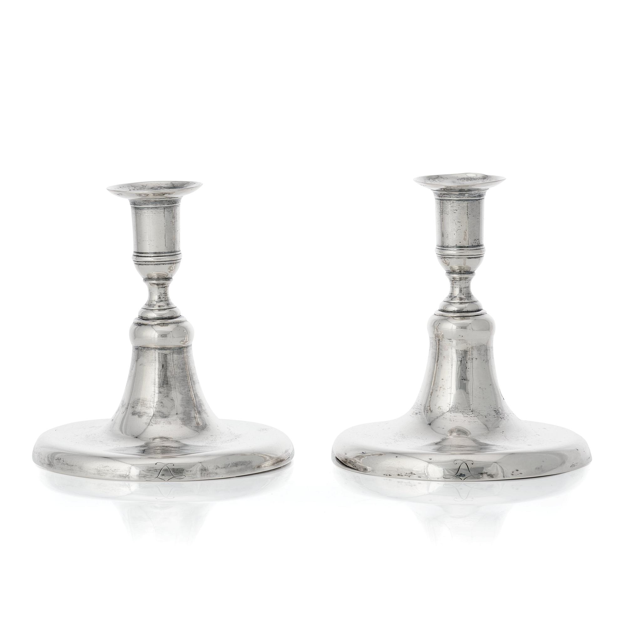 Johan Steinfort, ljusstakar, s k spelstakar, ett par, silver, Stockholm 1773. Gustavianska.