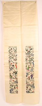 SIDENBRODERIER, 2 st, Kina, 1900-tal.