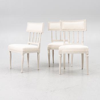 A set of three (2+1) late Gustavian chairs, Stockholm, late 18th century.