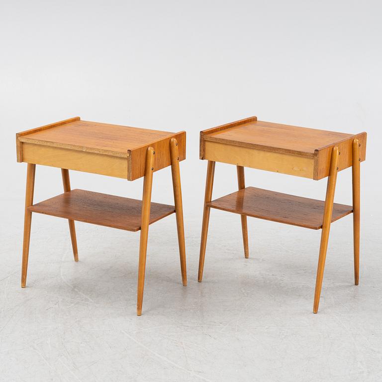 A pair of teak veneered bedside tables, 1960's.