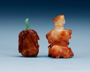 Two carved stone snuff bottles, China.