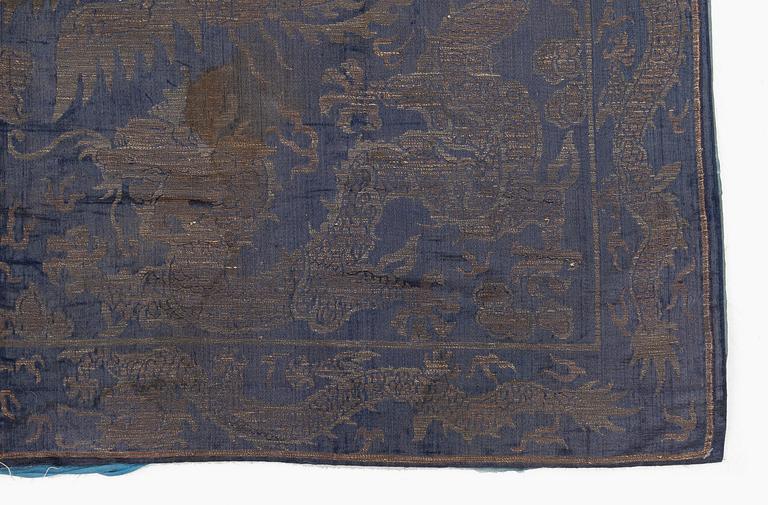 A blue silk and metal-thread  'five-clawed dragon and phoenix' panel, Qing dynasty, around 1800.
