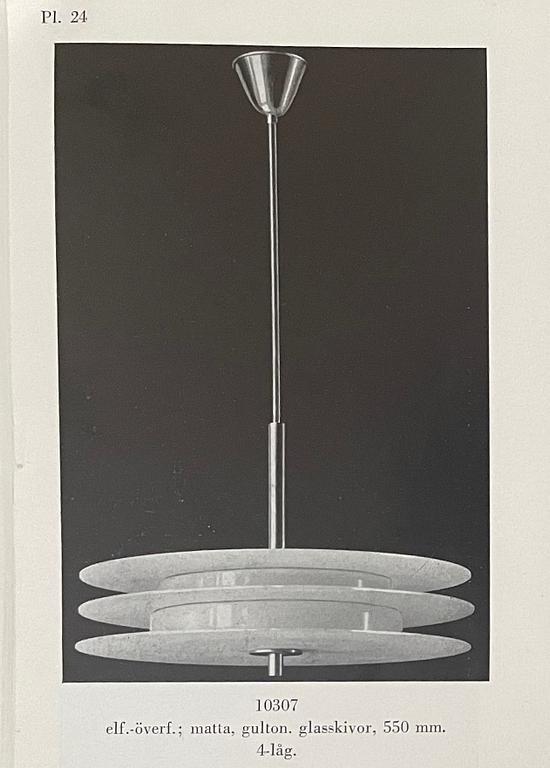 Harald Notini, a ceiling lamp model 10307, Arvid Böhlmarks Lampfabrik, Stockholm, 1930s.
