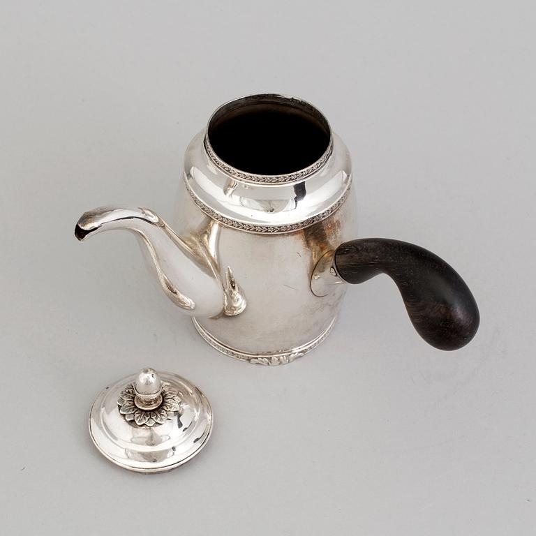 A silver coffee pot by GUSTAF MÖLLENBORG, Stockholm, 1839.