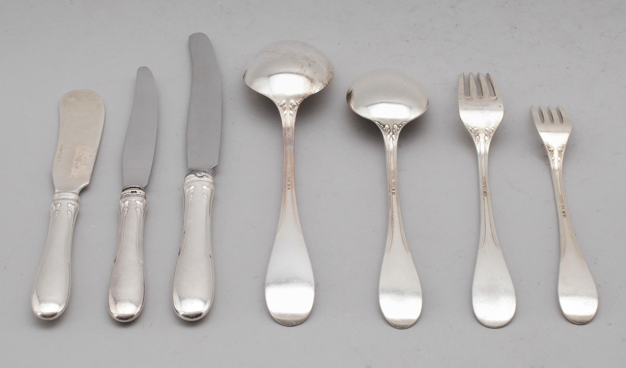 BESTICK, 78 delar, silver, WA Bolin, Stockholm 1950-tal. Vikt med stålblad ca 4269 gram.