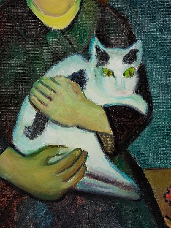 Alvar Lundin, "Flicka med katt och fågel".