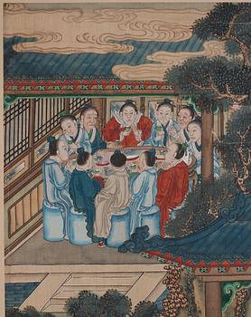 Rullmålning, okänd konstnär, akvarell och tusch på papper, Qing dynasty, 19th Century.