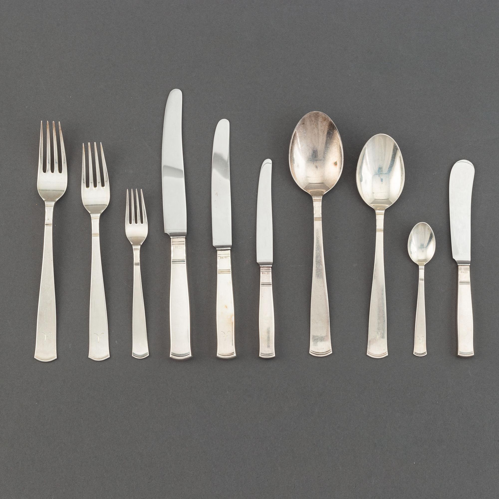 A 107-pcs part silver flatware service "Rosenholm", GAB, Sweden, 1960s.