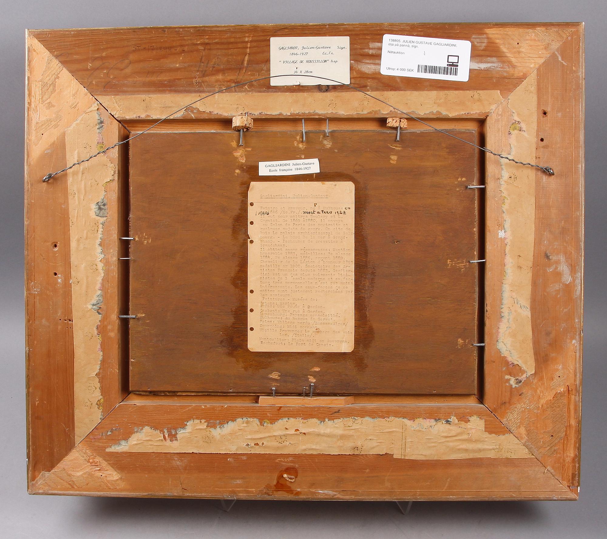 JULIEN GUSTAVE GAGLIARDINI, olja på pannå, sign.