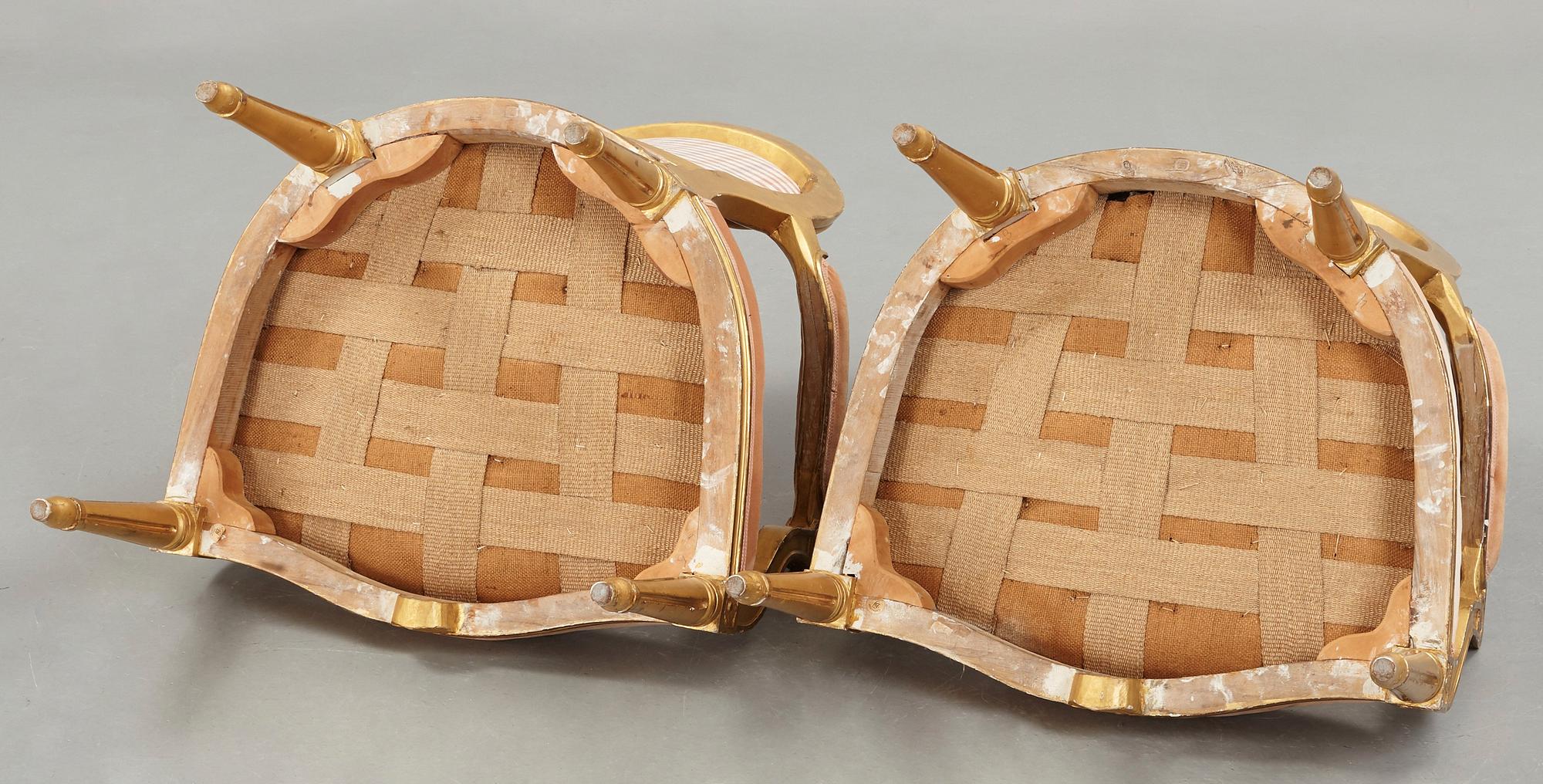 A pair of Gustavian armchairs by Johan Öhrmark (master in Stockholm 1761-1780's).