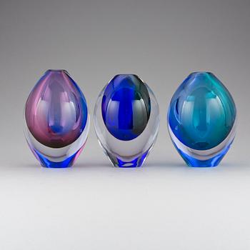 VASER, 3 st, glas, Erika Lagerbielke, Orrefors.