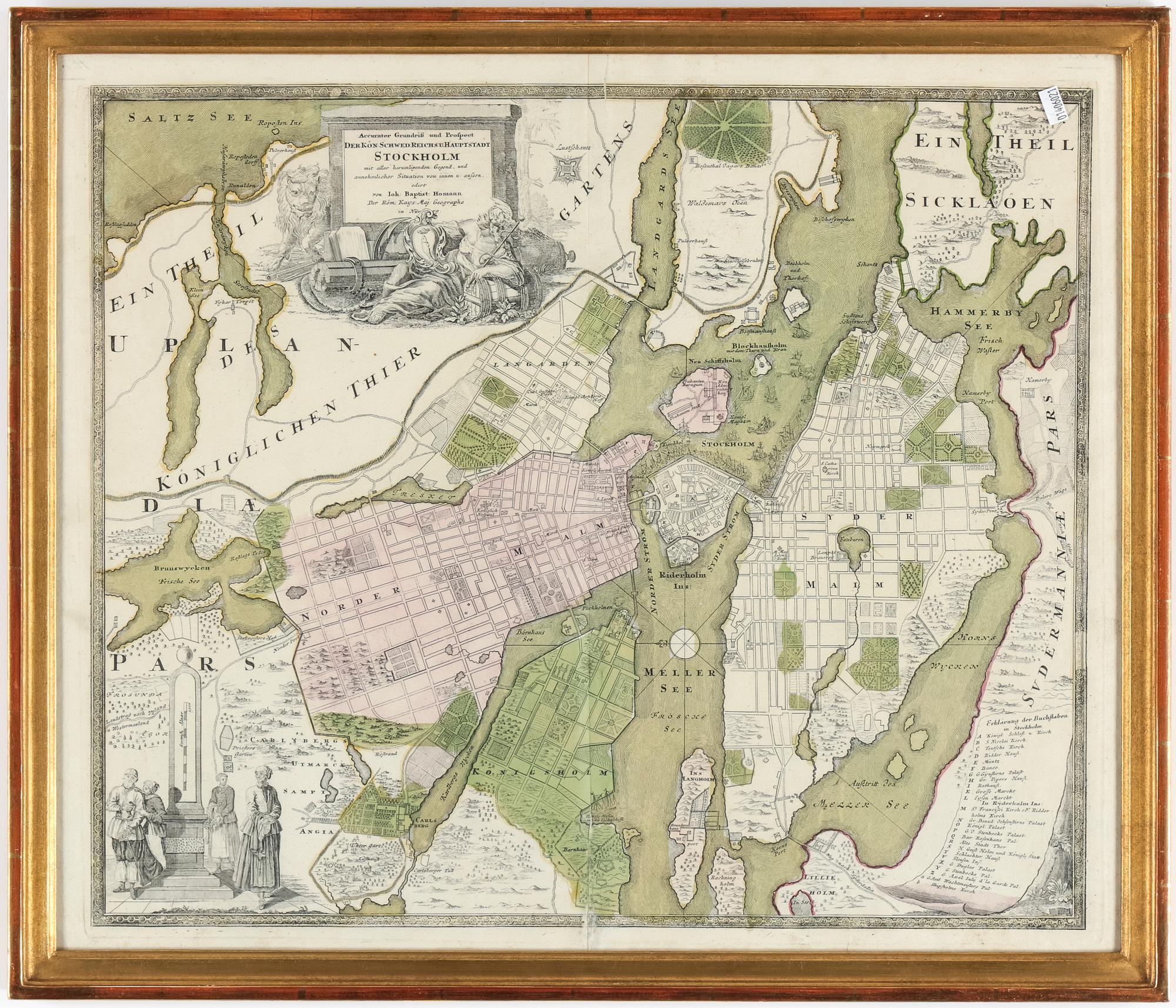 KARTA, "Accurater Grundriss und Prospect der. Kön. Schwed. Reichs. u. Hauptstadt Stockholm...", Homann, 1700-tal.