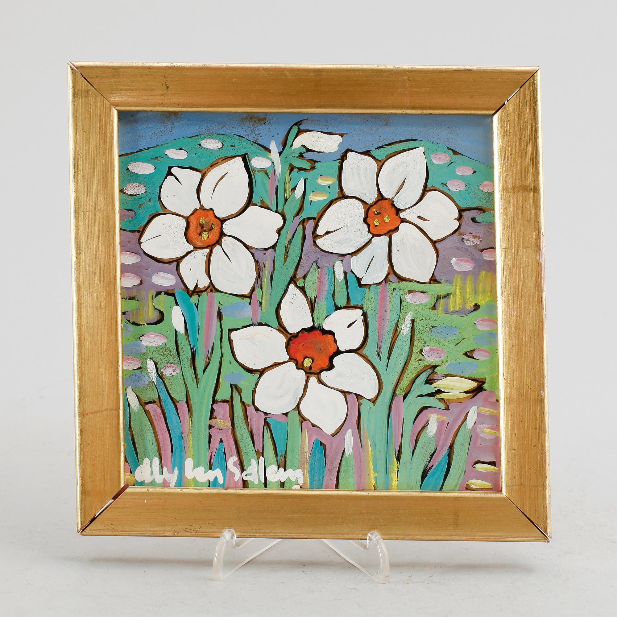 ALY BEN SALEM, gouache på glas, signerad.