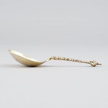 A Scandinavian 17th Century parcel-gilt silver spoon.