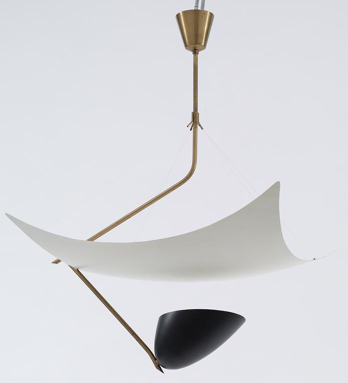 An Angelo Lelli brass and lacquered metal hanging lamp for Arredoluce, Italy 1950's.