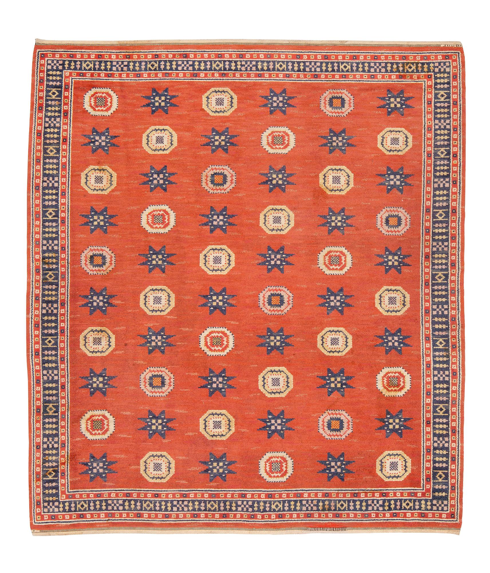 Märta Måås-Fjetterström, a carpet, "Röd Flossa", knotted pile, ca 300 x 272 cm, signed AB MMF.