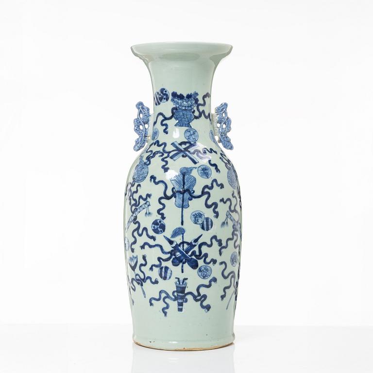 A large Chinese blue and white on celadon ground vase, early 20th century.