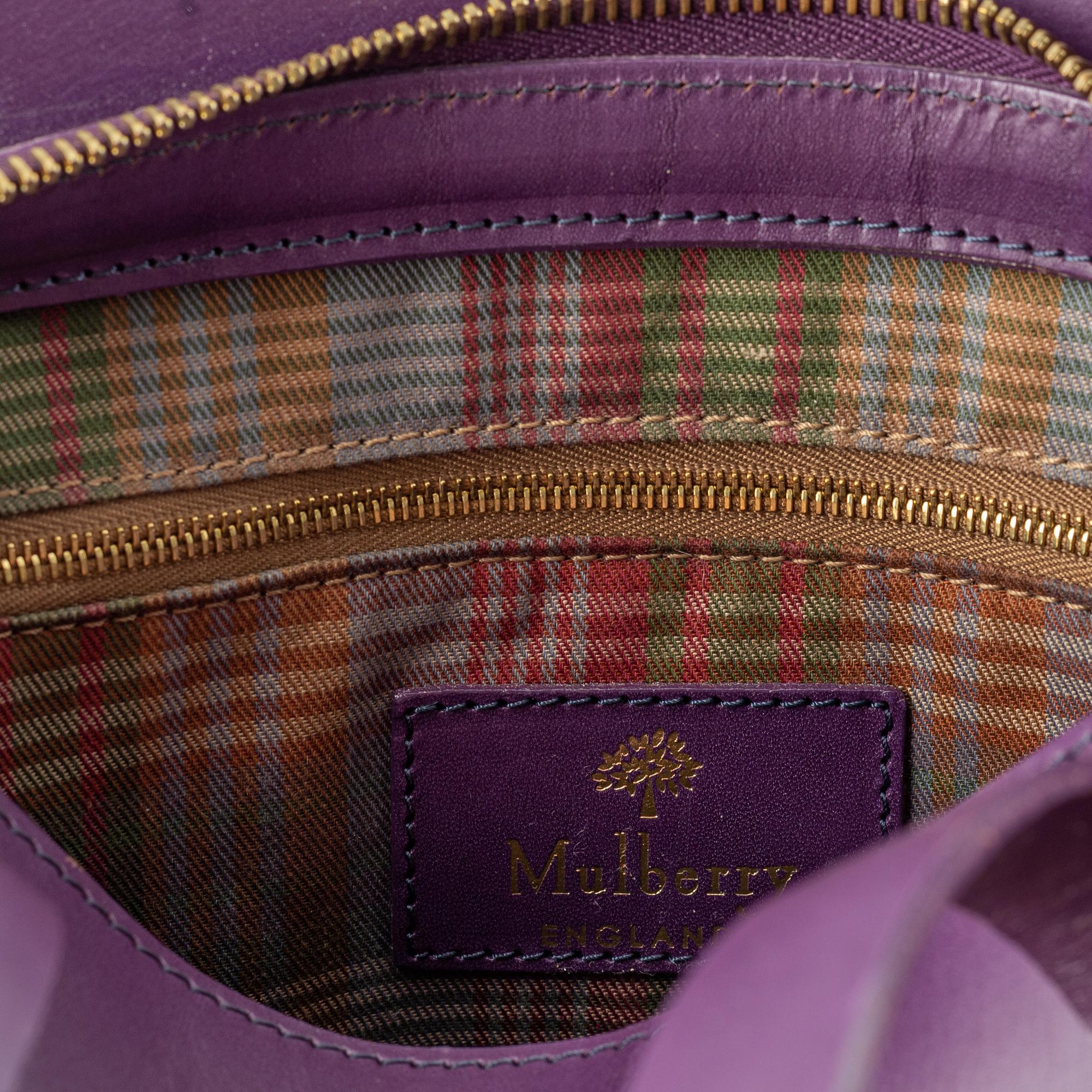 Mulberry, a purple leather handbag.