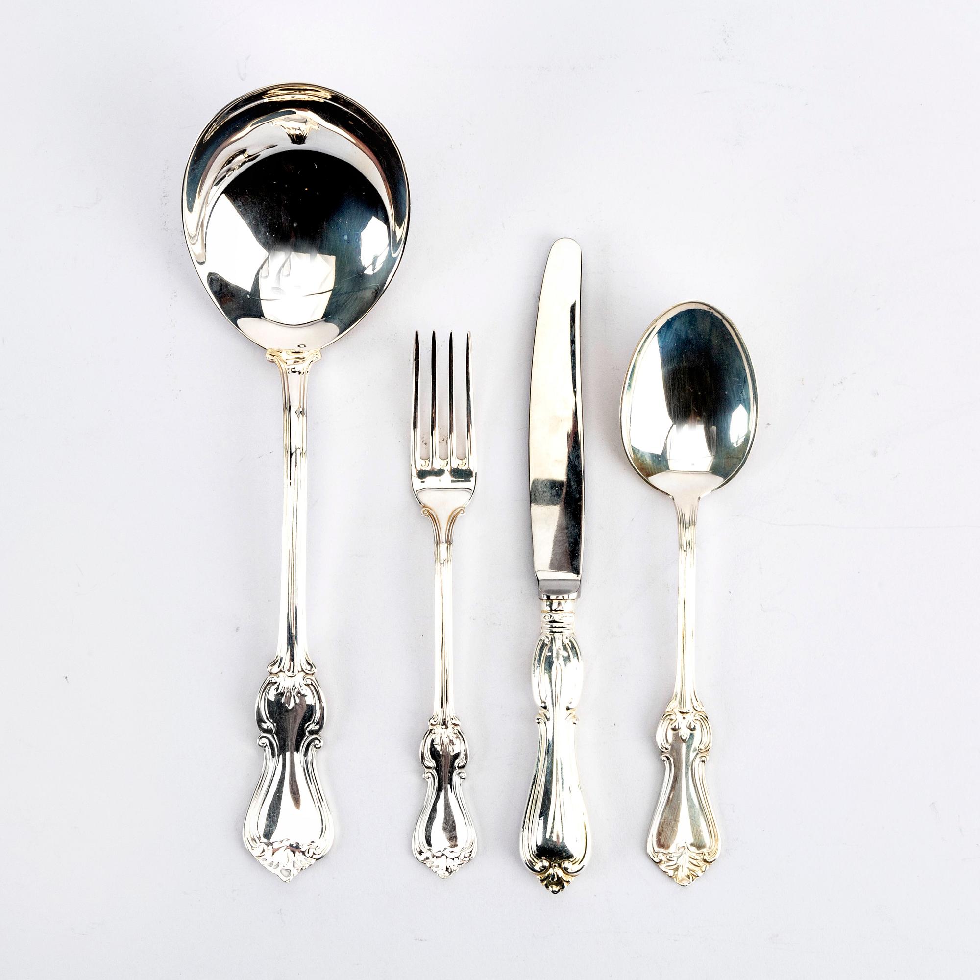 A Swedish Silver Cutlery 37 pieces, model 'Olga', marks including  GAB 1970/80:s total weight 1300 grams.