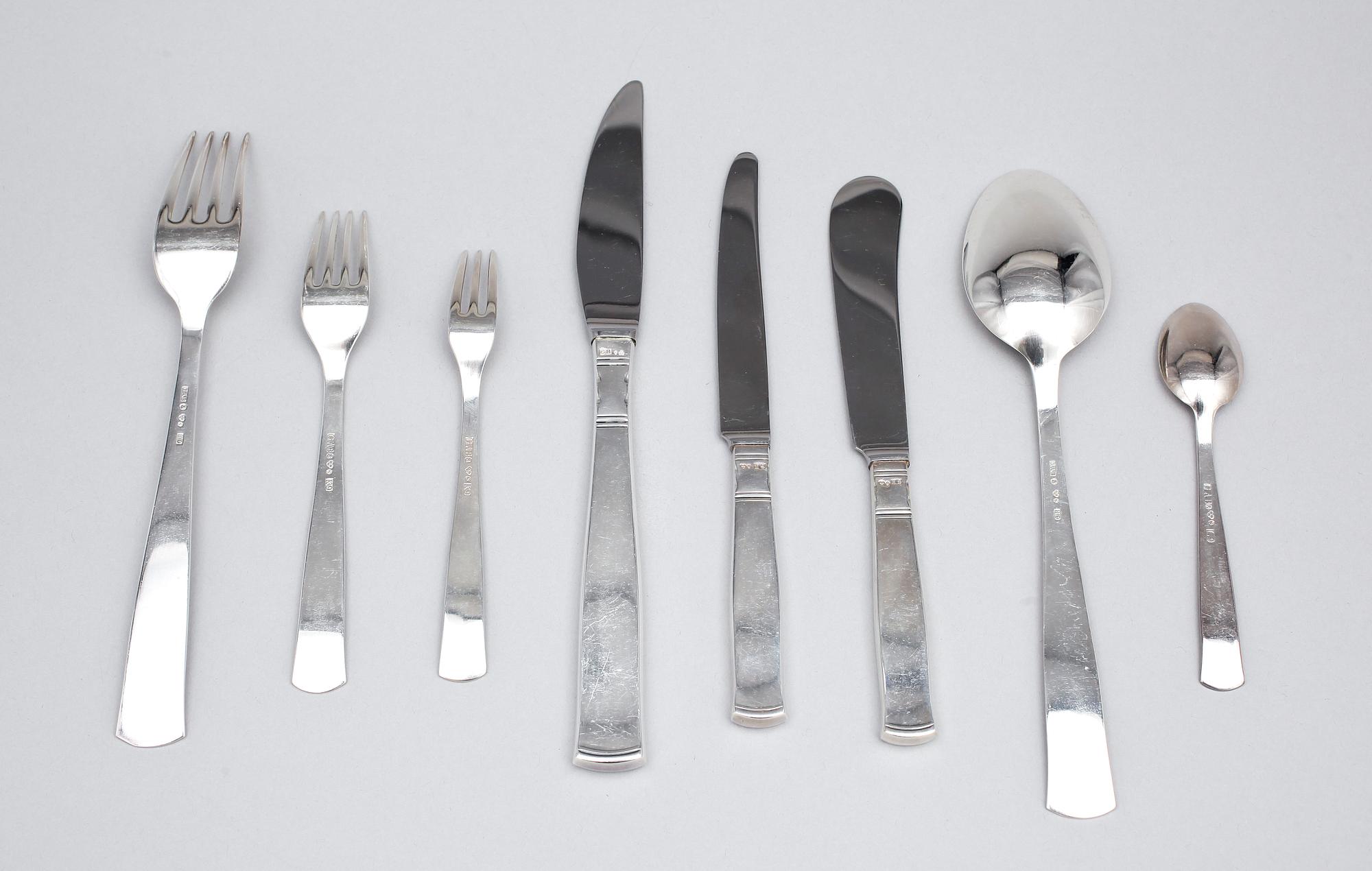 BESTICKSERVIS, 66 delar, silver, "Rosenholm", Jacob Ängman GAB, 1900-talets andra hälft. Tot vikt ca 1945 gram.
