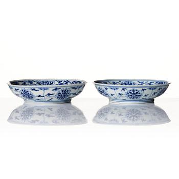 A pair of blue and white dishes, Qing dynasty with Guangxu mark and of the period (1875-1908).