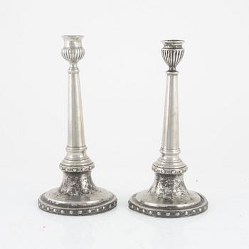 Martin Gustaf Moberg, a pair of similar pewter candlesticks, Jönköping, Sweden, 1803.