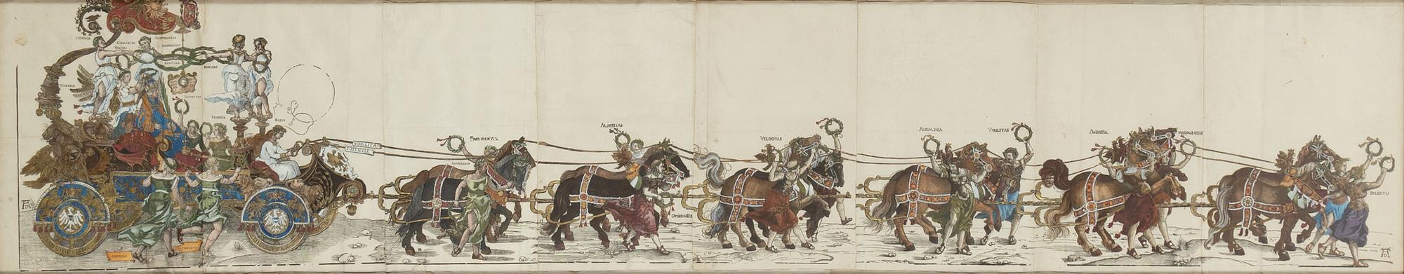 Albrecht Dürer, efter. Träsnitt, 1700/1800-tal med senare handkolorering.