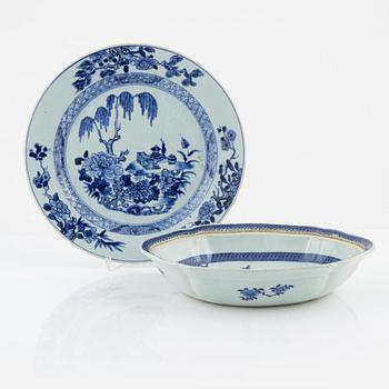 A blue and white vegetable tureen without cover, and a  blue and white serving dish, Qing dynasty, Qianlong (1736-95).