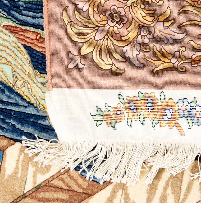 An old Tabris part relief carpet approx 212x300 cm.