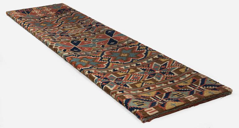 A flat weave 'Rosettes', Bench cushion c. 205 x 50 cm, Southwestern Scania, Sweden, first half of the 19th century.