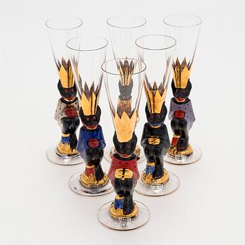 Gunnar Cyrén, snapsglas, 6 st, s.k. "Djävulsglas", ur Nobel-servisen, Orrefors.