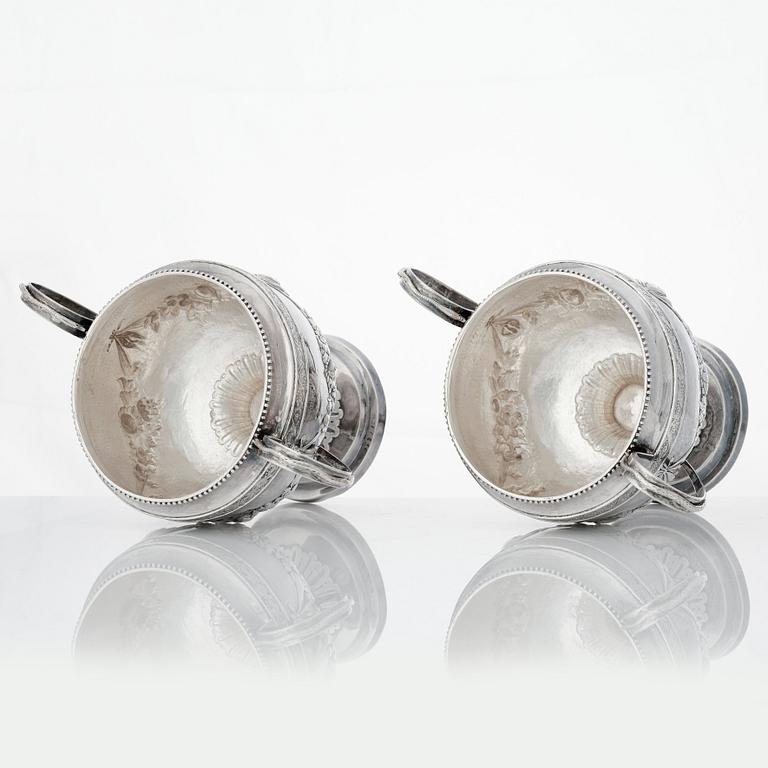 A pair of Swedish Gustavian silver sugar-bowls, mark of Johan Malmstedt, Gothenburg 1786.