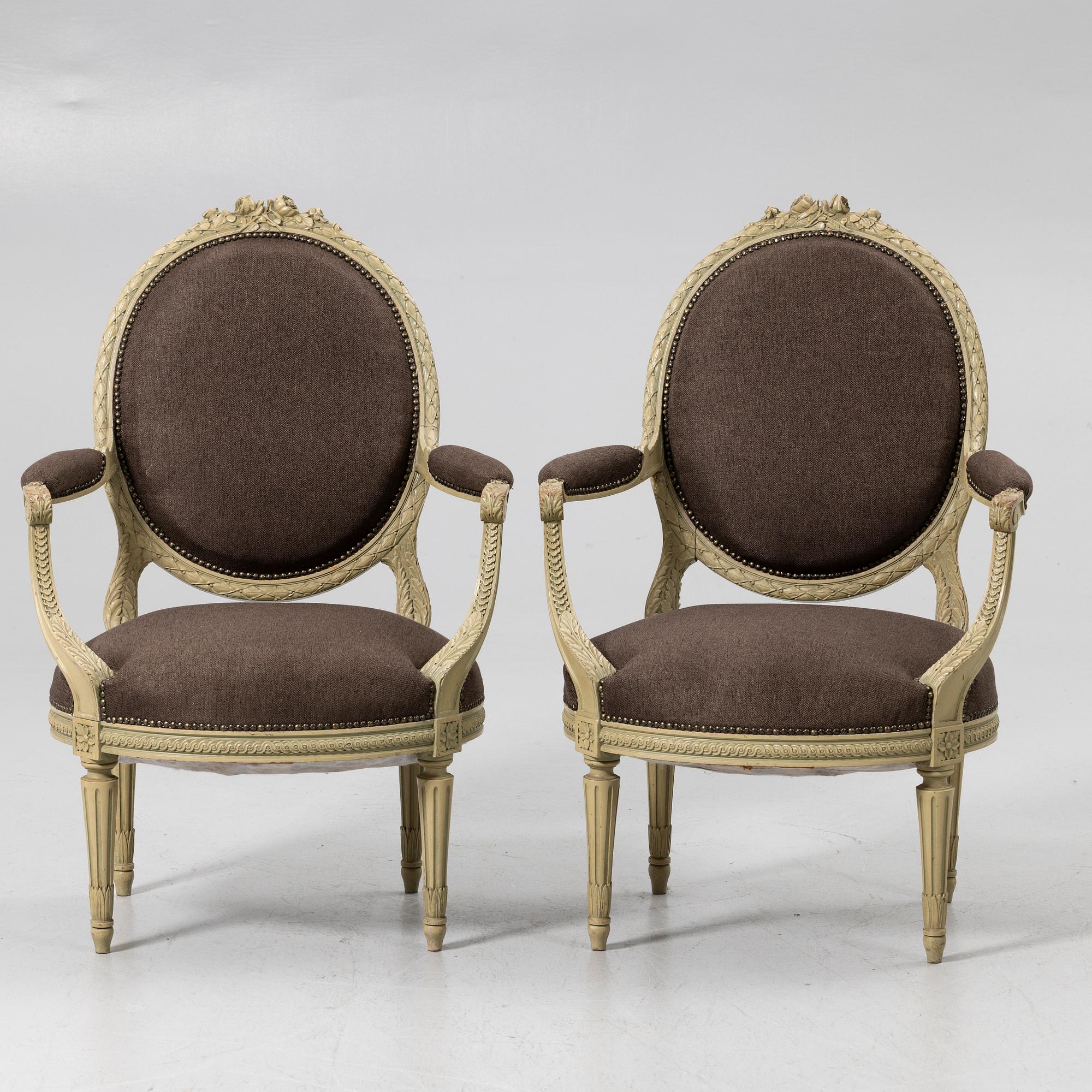 Armchairs, a pair, Louis XVI style, early 20th century.