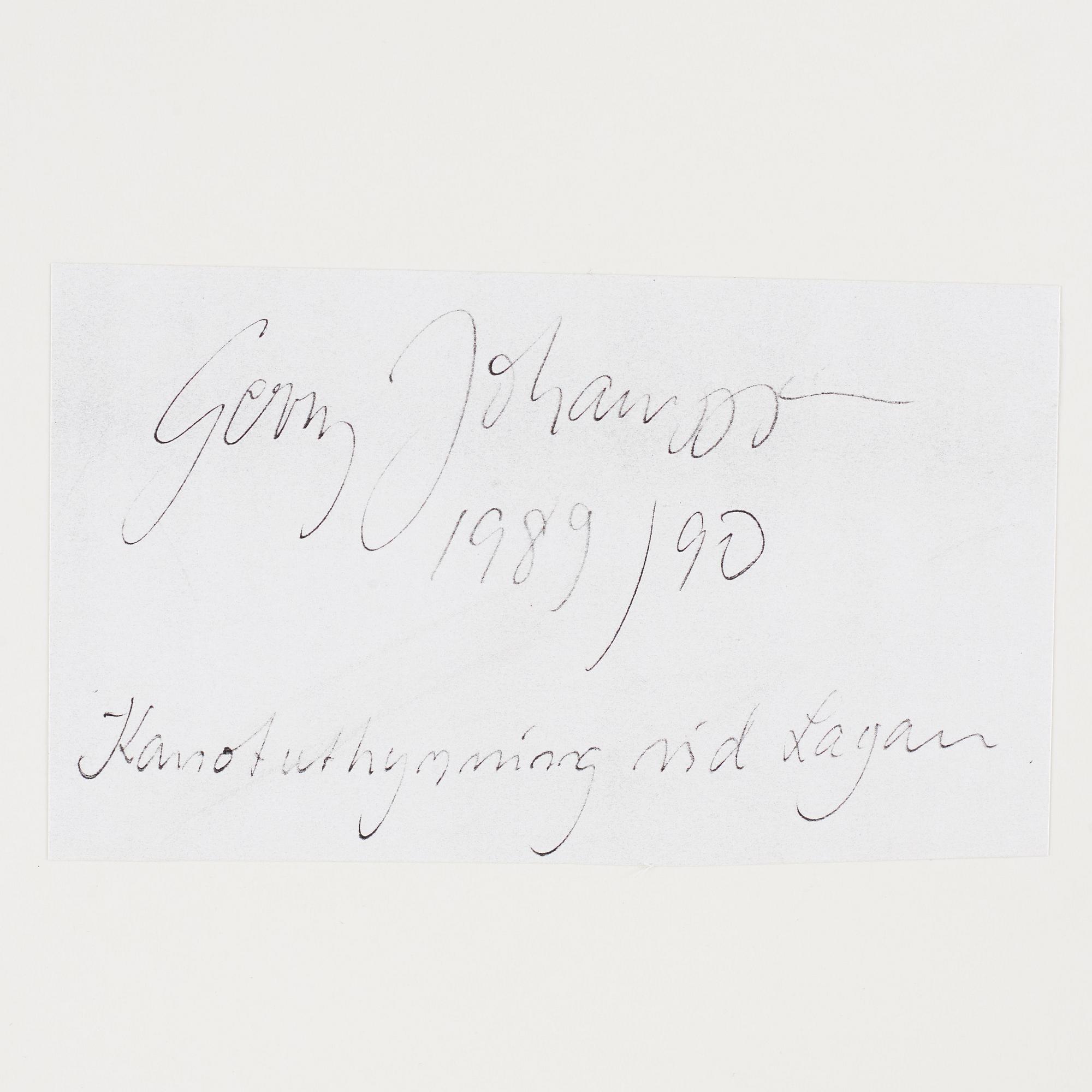 Gerry Johansson, photograph signed and dated 1990 on verso.