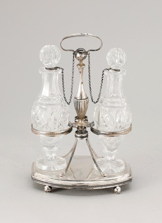 BORDSSTÄLL, silver, glas, Nederländerna, 1800-tal. Silvervikt ca 450 gram.