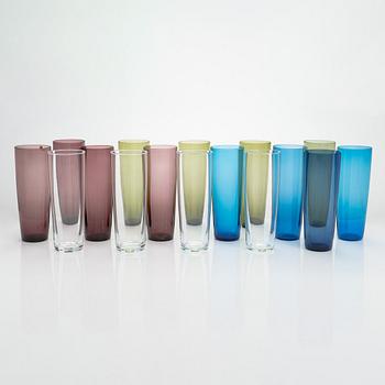 Tapio Wirkkala, a set of 16 juice glasses, model 2204, Iittala, Finland. In production 1956-1969.