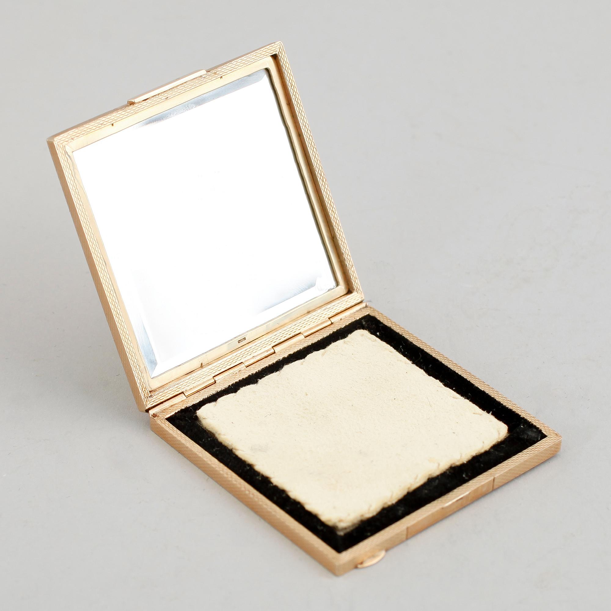 PUDERDOSA, 9 k guld. Vikt med spegel ca 82 gram.