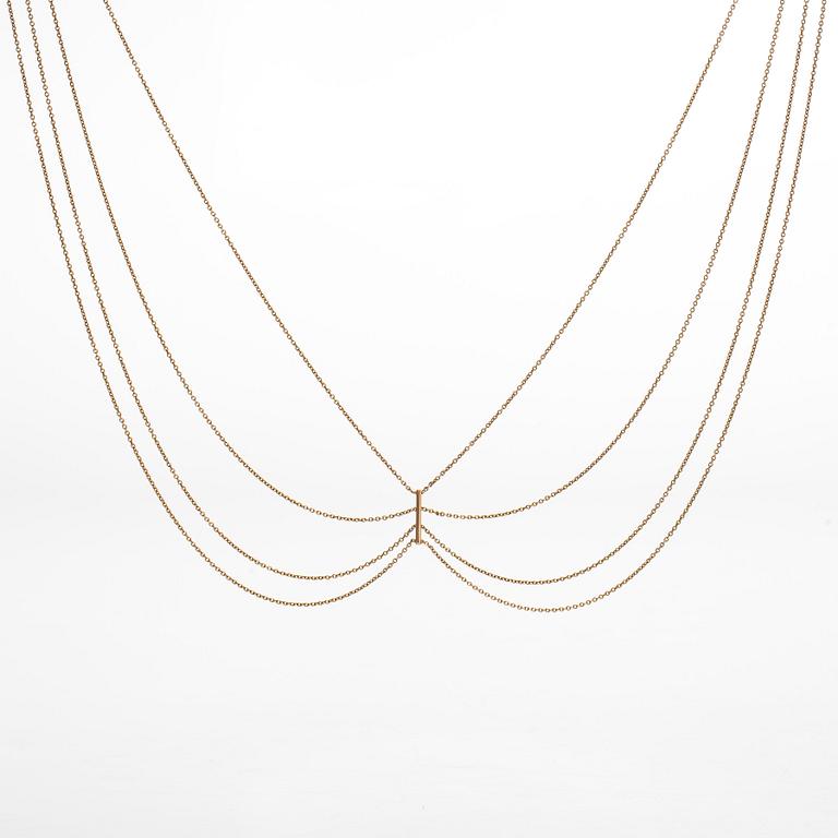 An 18K gold necklace, clasp with a citrine and pearls, Swedish hallmarks 1920.