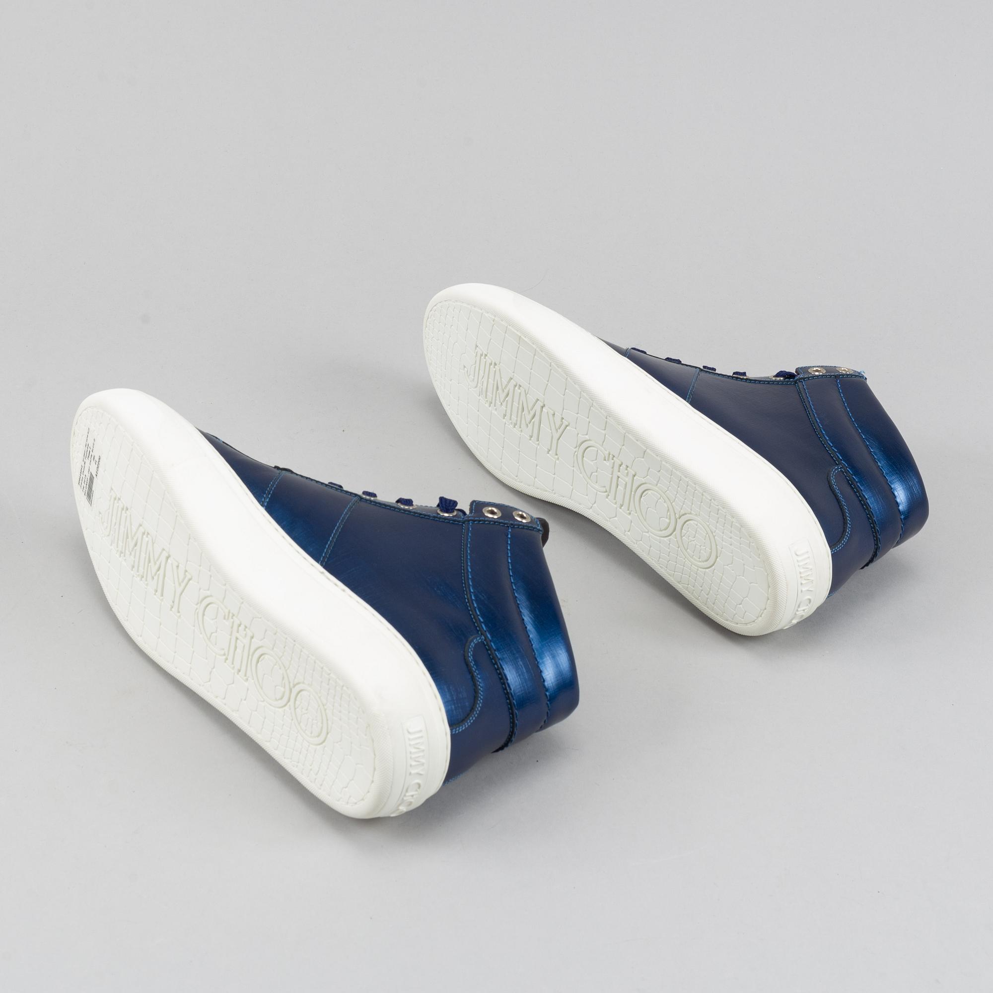 Jimmy Choo, a pair of blue metallic 'Belgravia' sneakers, size 44.