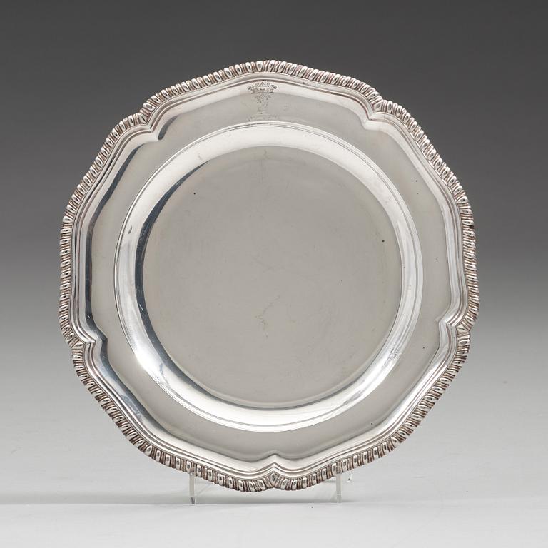 A set of 18 English silver plates, mark possibly of William Stroud, London 1808.