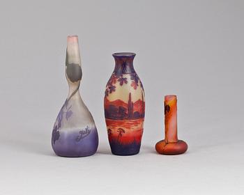 VASER, 3 st, glas, jugend, bla Gallé, Frankrike.