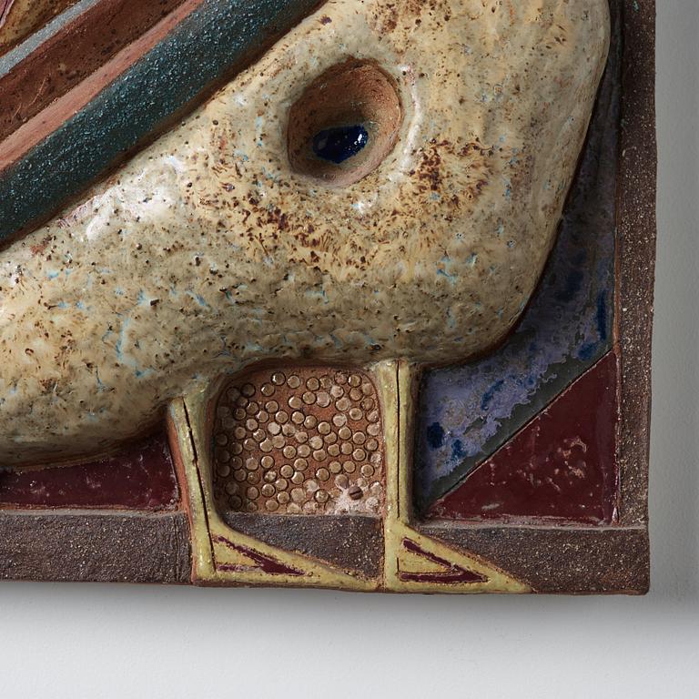 Tyra Lundgren, a stoneware relief 'Rooster'.