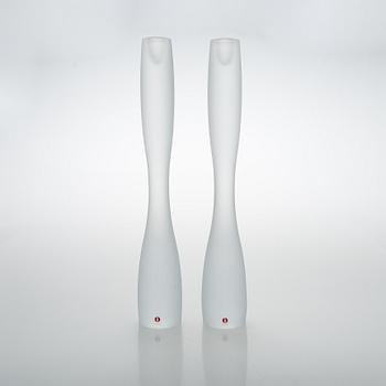 Timo Sarpaneva, a pair of 'Marcel' glass candlesticks, signed TS Iittala 2001 and TS.