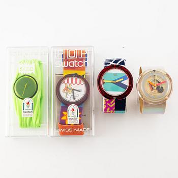 Parti med 21 Swatch-klockor, gummiband och klocklitteratur, "No Reserve".