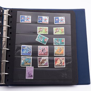 Olympic memorabilia: tickets, stamps, and cards.