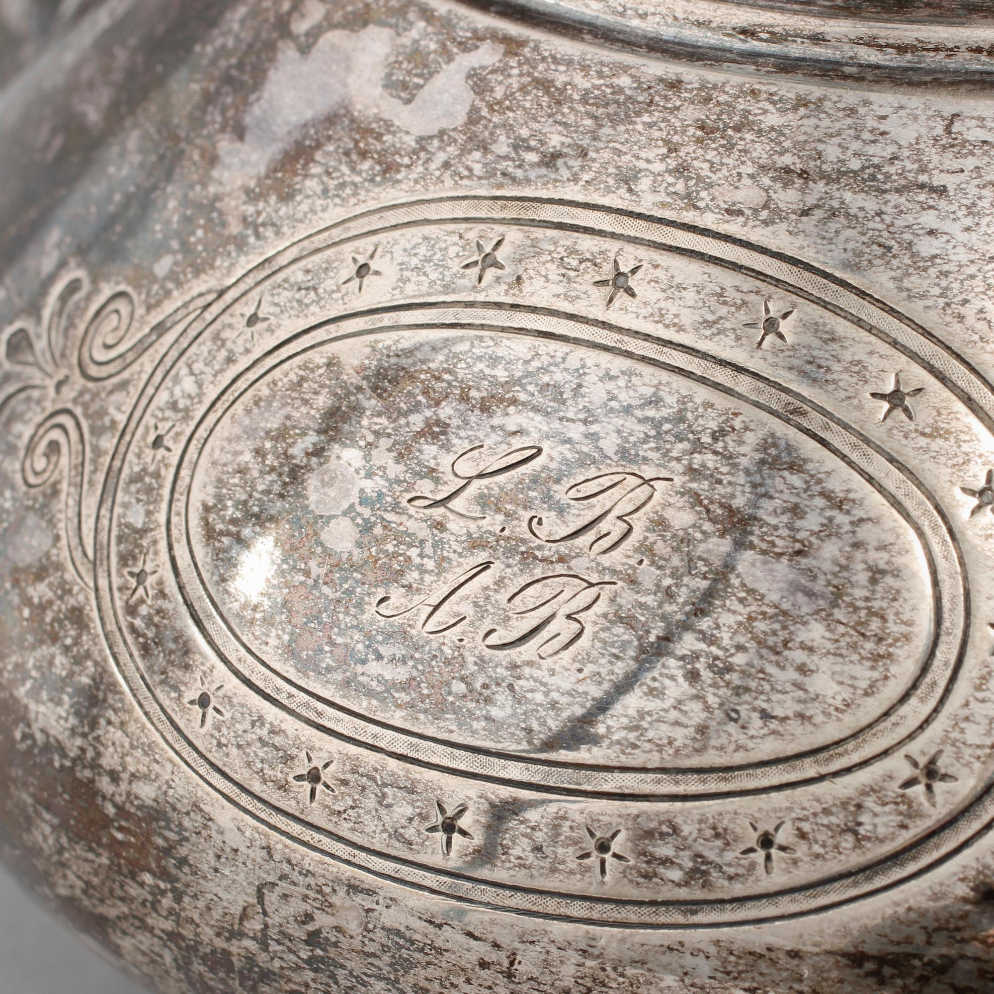 KANNA, silver, kontrollstämpel Simon Groth, Köpenhamn, 1878, vikt 750 g.